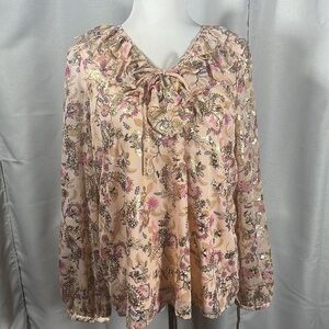 LOFT Floral Blouse with Gold Accents